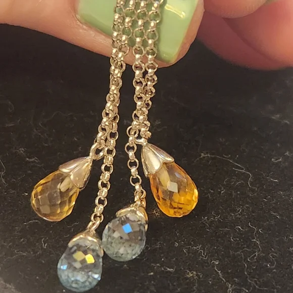 14K Vintage Briolette Blue and Orange Topaz AAA Quality 4 Grams - Picture 4 of 9